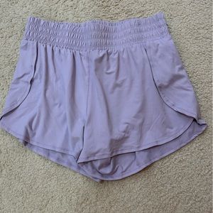 Pale lavender short shorts with built in panties great for workout/running. Lge
